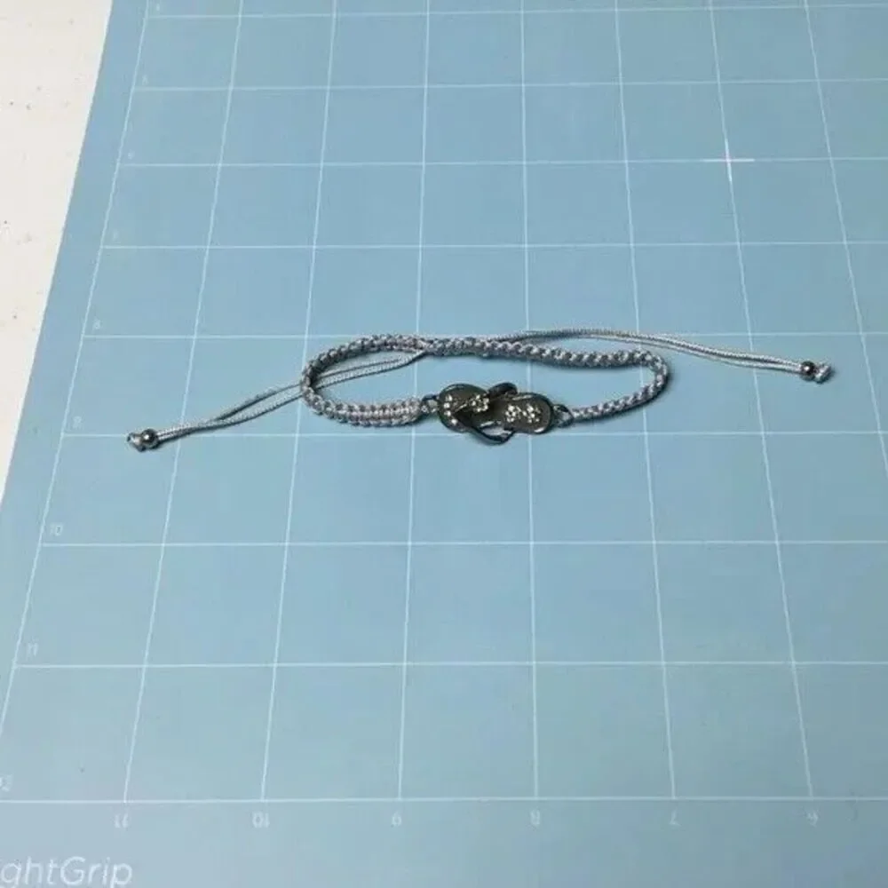 Rhinestone Sandal Bracelet Adjustable Cord Gray Flip Flop Charm Hawaii Souvenir
